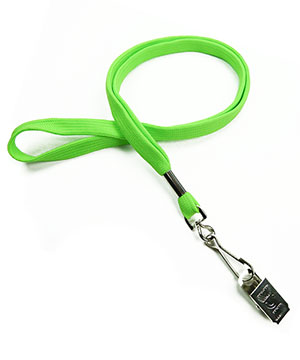  3/8 inch Lime green neck lanyards attached swivel hook with bulldog clip-blank-LRB329NLMG 