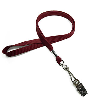  3/8 inch Maroon neck lanyards attached swivel hook with bulldog clip-blank-LRB329NMRN