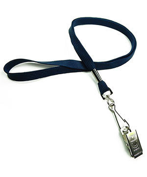  3/8 inch Navy blue neck lanyards attached swivel hook with bulldog clip-blank-LRB329NNBL 