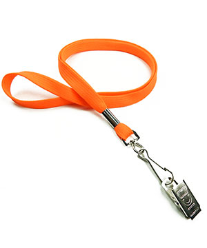  3/8 inch Neon orange neck lanyards attached swivel hook with bulldog clip-blank-LRB329NNOG 