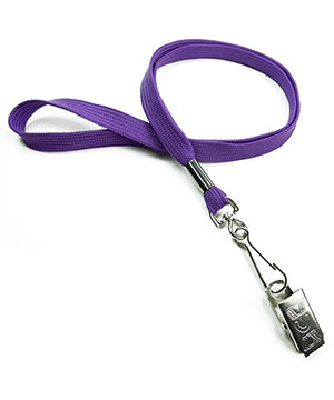  3/8 inch Purple neck lanyards attached swivel hook with bulldog clip-blank-LRB329NPRP 