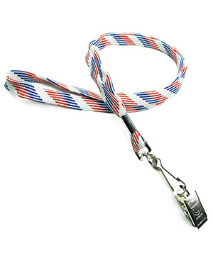  3/8 inch Patriotic pattern blank lanyard with swivel j hook and metal clipblankLRB329NRBW