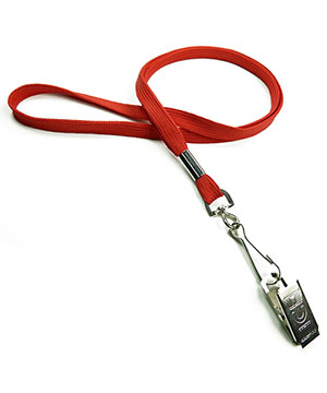  3/8 inch Red neck lanyards attached swivel hook with bulldog clip-blank-LRB329NRED 