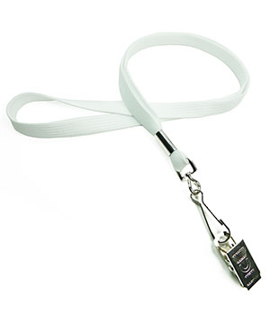  3/8 inch White plain lanyard with swivel j hook and metal clipblankLRB329NWHT 