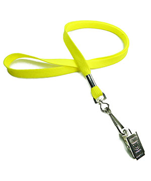  3/8 inch Yellow neck lanyards attached swivel hook with bulldog clip-blank-LRB329NYLW 