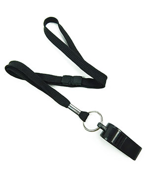  3/8 inch Black whistle lanyard with safety breakaway-blank-LRB32WBBLK 