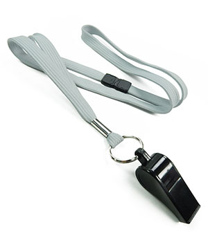  3/8 inch Gray breakaway lanyard attached split ring with whistleblankLRB32WBGRY