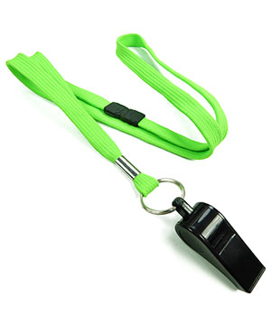  3/8 inch Lime green breakaway lanyard attached split ring with whistleblankLRB32WBLMG
