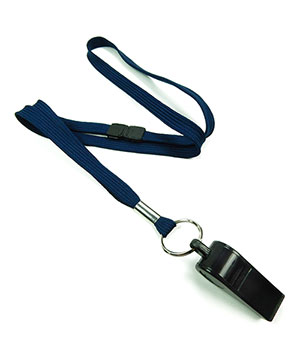  3/8 inch Navy blue breakaway lanyard attached split ring with whistleblankLRB32WBNBL