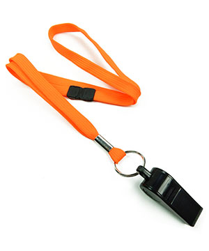  3/8 inch Neon orange breakaway lanyard attached split ring with whistleblankLRB32WBNOG