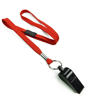  3/8 inch Red breakaway lanyard attached split ring with whistleblankLRB32WBRED 