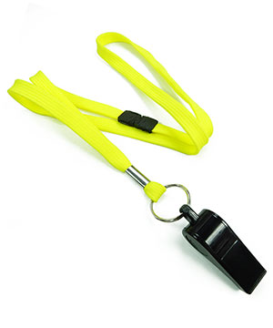  3/8 inch Yellow breakaway lanyard attached split ring with whistleblankLRB32WBYLW