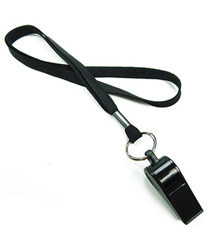  3/8 inch Black sports lanyard attached keyring with whistleLRB32WNBLK 
