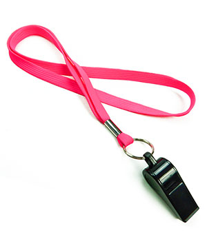  3/8 inch Hot pink sports lanyard attached keyring with whistleLRB32WNHPK 