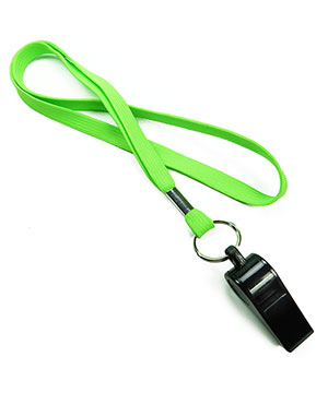  3/8 inch Lime green sports lanyard attached keyring with whistleLRB32WNLMG 