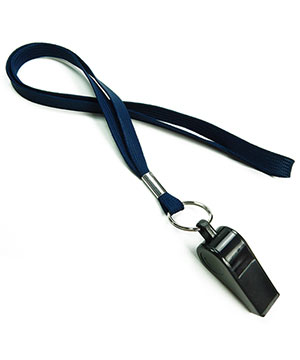  3/8 inch Navy blue sports lanyard attached keyring with whistleLRB32WNNBL