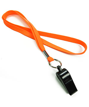  3/8 inch Neon orange sports lanyard attached keyring with whistleLRB32WNNOG 