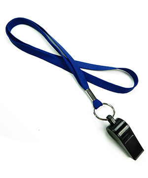  3/8 inch Royal blue sports lanyard attached keyring with whistleLRB32WNRBL 