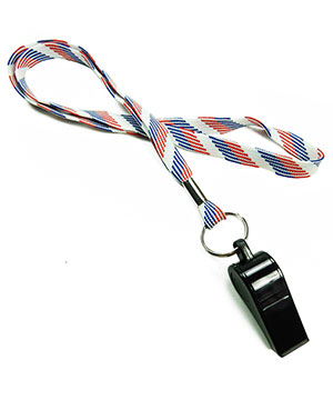  3/8 inch Patriotic pattern sports lanyard attached keyring with whistleLRB32WNRBW