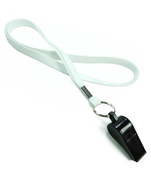  3/8 inch White sports lanyard attached keyring with whistleLRB32WNWHT 