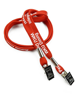  3/8 inch Custom double clip lanyard with a metal clip on strap each end-Screen Printing-LRP03D2N 