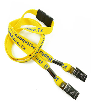 1/2 inch Custom Double Clip Lanyard attached safety breakaway-Screen Printing-LRP04D2B 