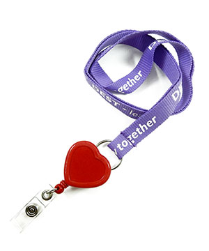  5/8 inch Customized Badge Reel Lanyard attached keyring with a heart shape badge reel-Screen Printing-LRP05R2N 