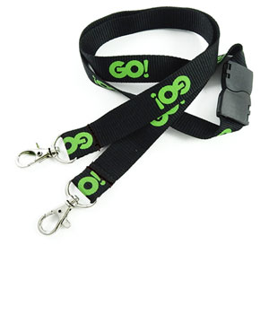  3/4 inch Custom Breakaway Lanyards with double lobster clasp hook-Screen Printing-LRP06D6B 