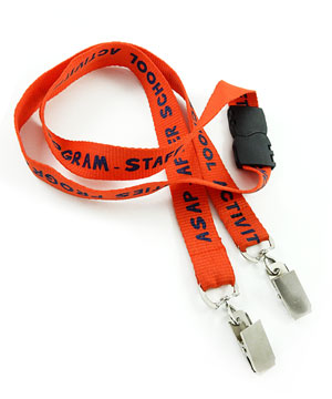  3/4 inch Custom Double Clip Lanyard attached breakaway and 2 swivel clips-Screen Printing-LRP06DAB 