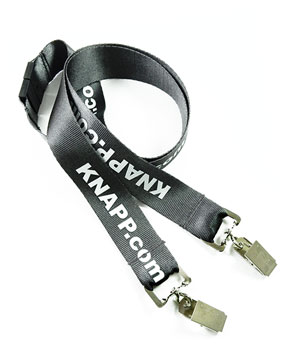 1 inch Personalized Double Clip Lanyard attached breakaway and 2 swivel clips-Screen Printing-LRP08DAB 