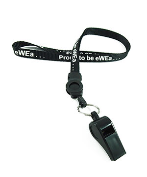  1/2 inch Customized whistle lanyard attached detachable buckle and key ring with a plastic whistle-custom screen printing 