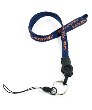  1/2 inch Customized device lanyard attached keyring with a loop strap connector-custom screen printing 