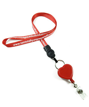  1/2 inch Customized retractable ID lanyard attached detachable buckle and keyring with a heart shape retractable ID reel-custom screen printing 