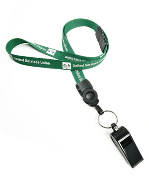  5/8 inch Custom whistle lanyard attached detachable buckle and safety breakaway with a plastic whistle-custom screen printing 