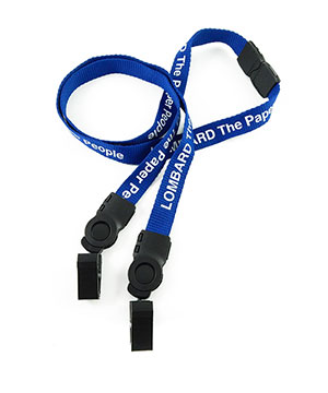  5/8 inch Custom breakaway lanyard attached detachable buckle and a plastic ID clip on each end-custom screen printing 