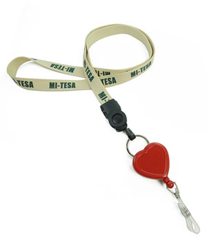  5/8 inch Custom retractable ID lanyard attached detachable buckle and keyring with a heart shape retractable ID reel-custom screen printing 